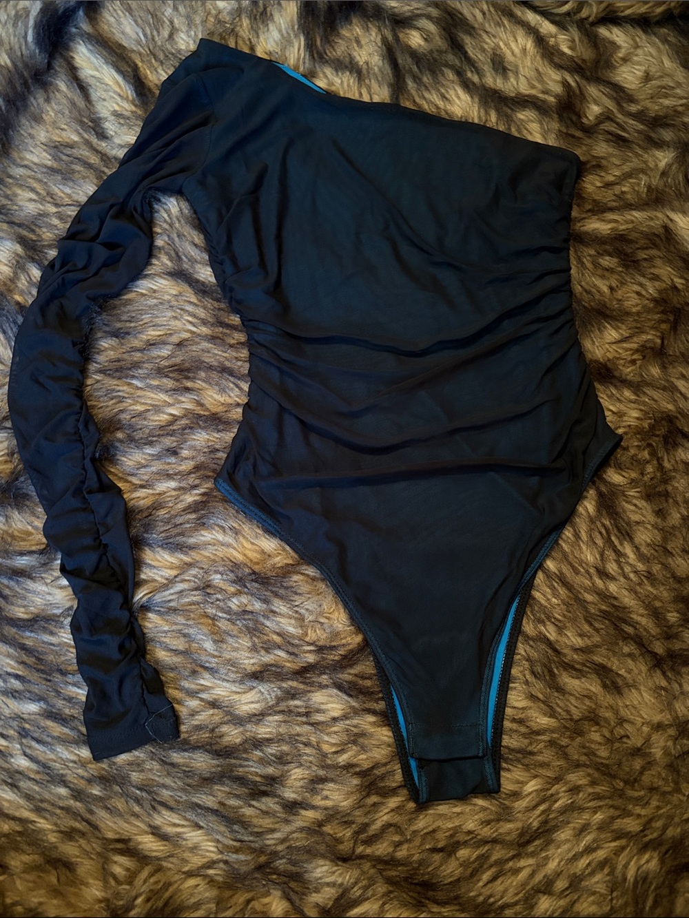 Rue-21 Black Mesh One-Shoulder Long Sleeve Bandeau Bodysuit Size Medium
